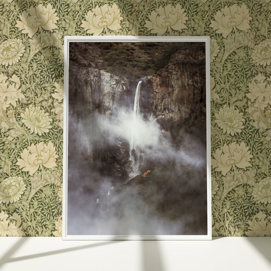 a picture of a waterfall in the middle of a wall