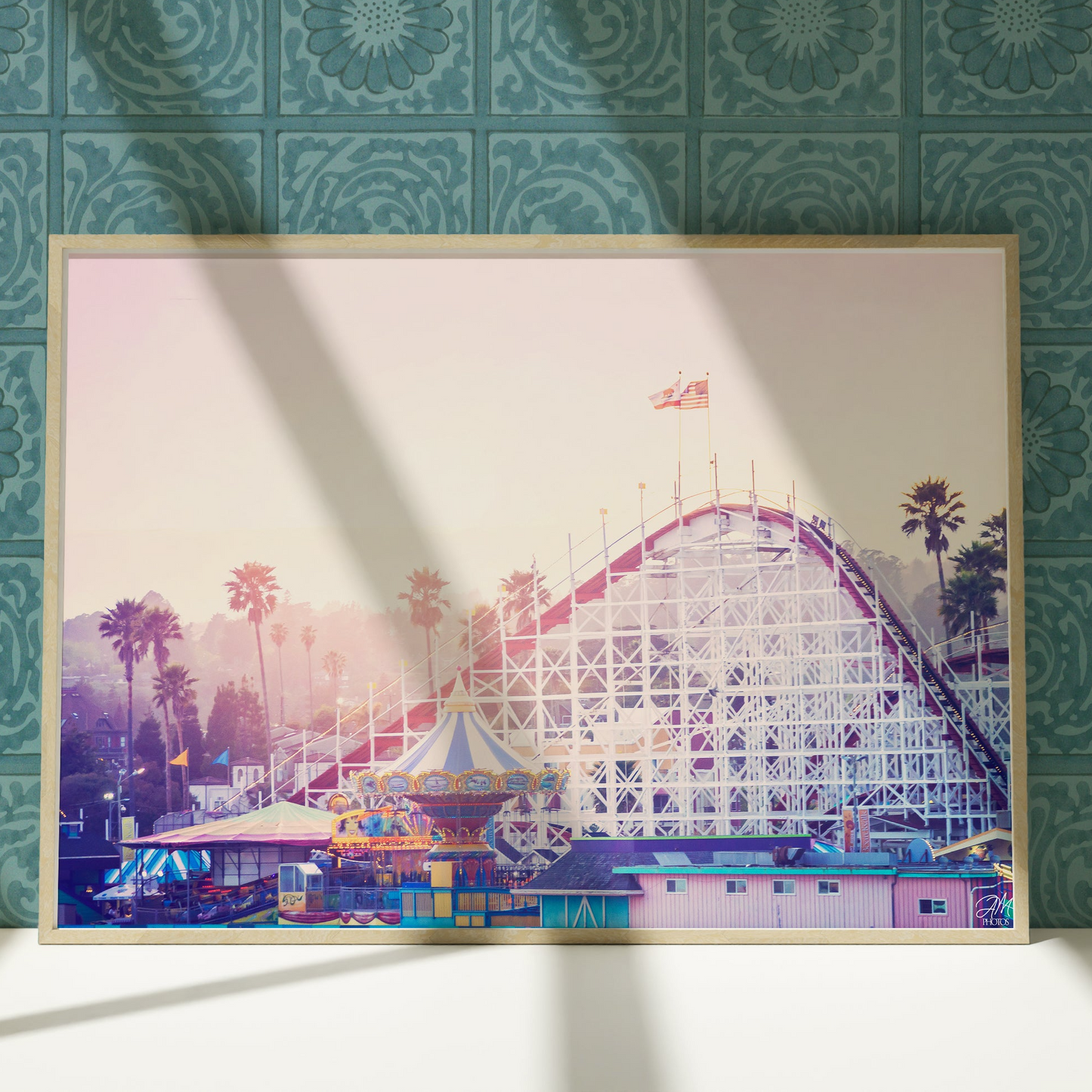 a picture of a roller coaster on a wall
