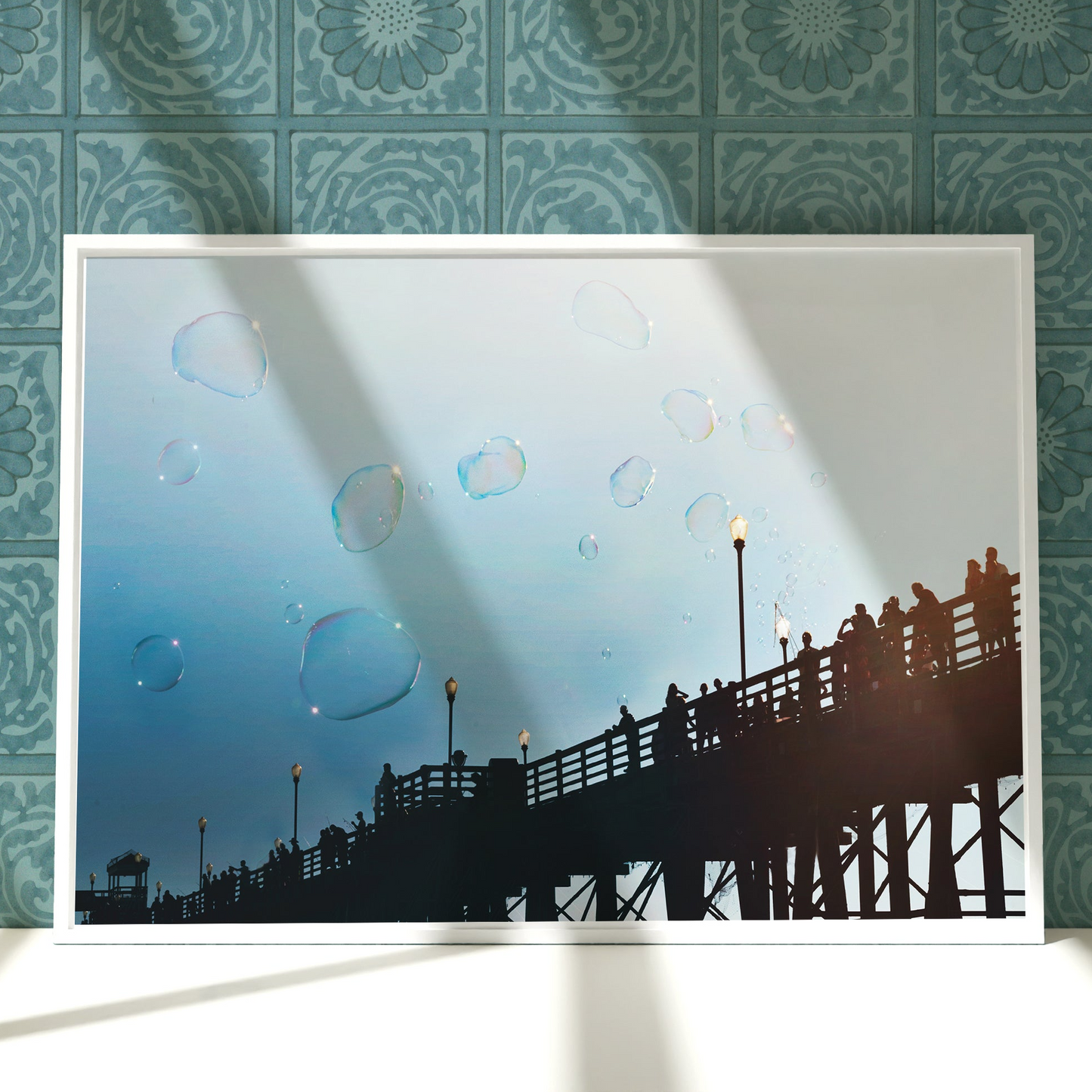 a picture of a picture of a pier with bubbles