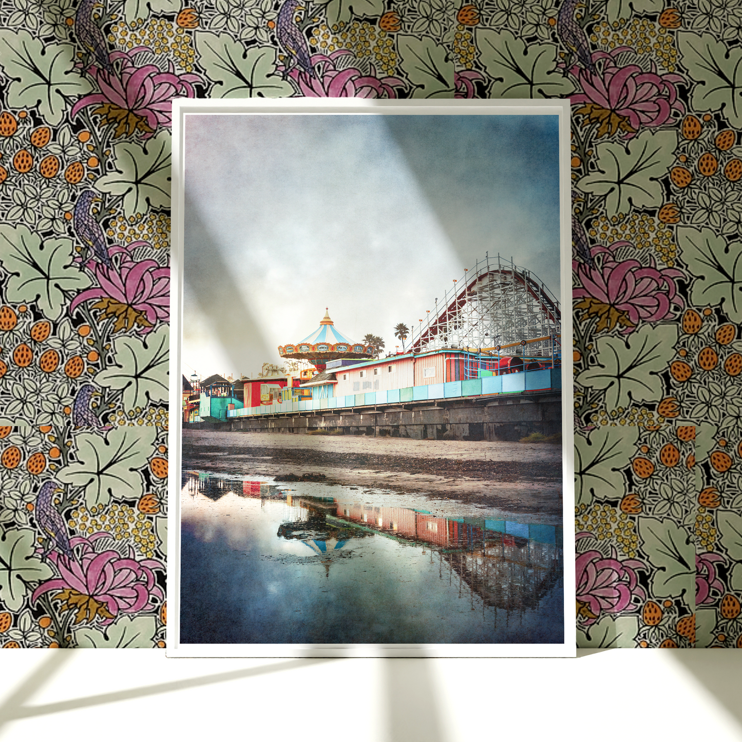 a picture of a roller coaster on a wall