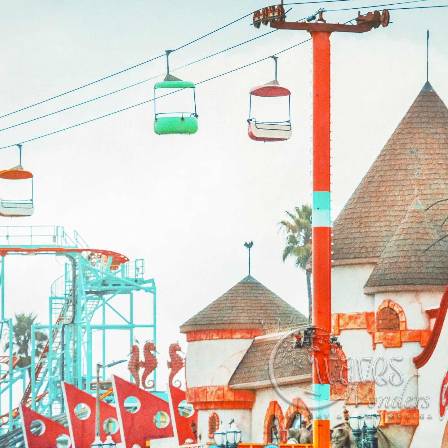 an amusement park with a ferris wheel and a roller coaster