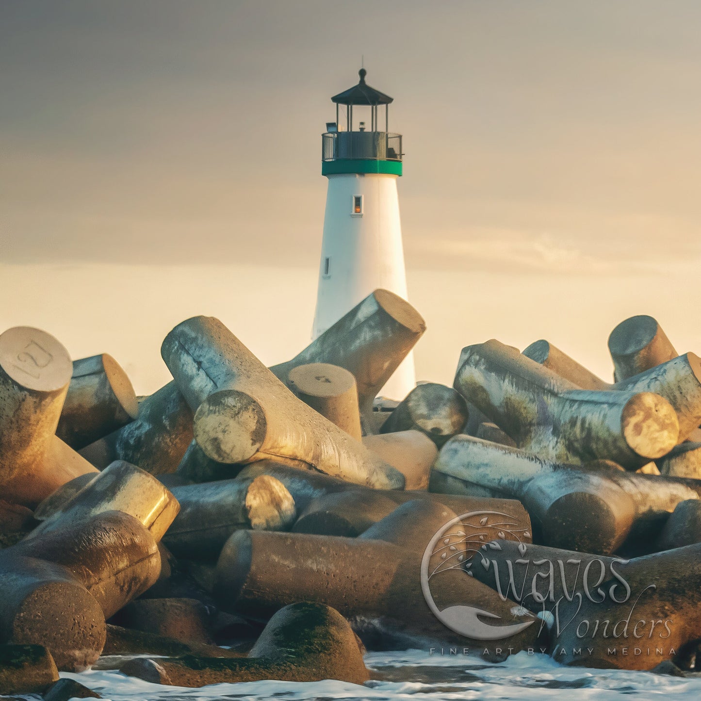 a light house sitting on top of a pile of logs