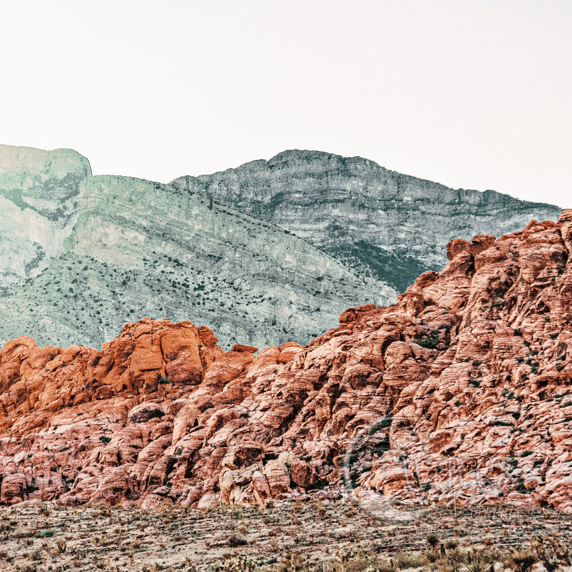 a rocky mountain range with a horse in the foreground