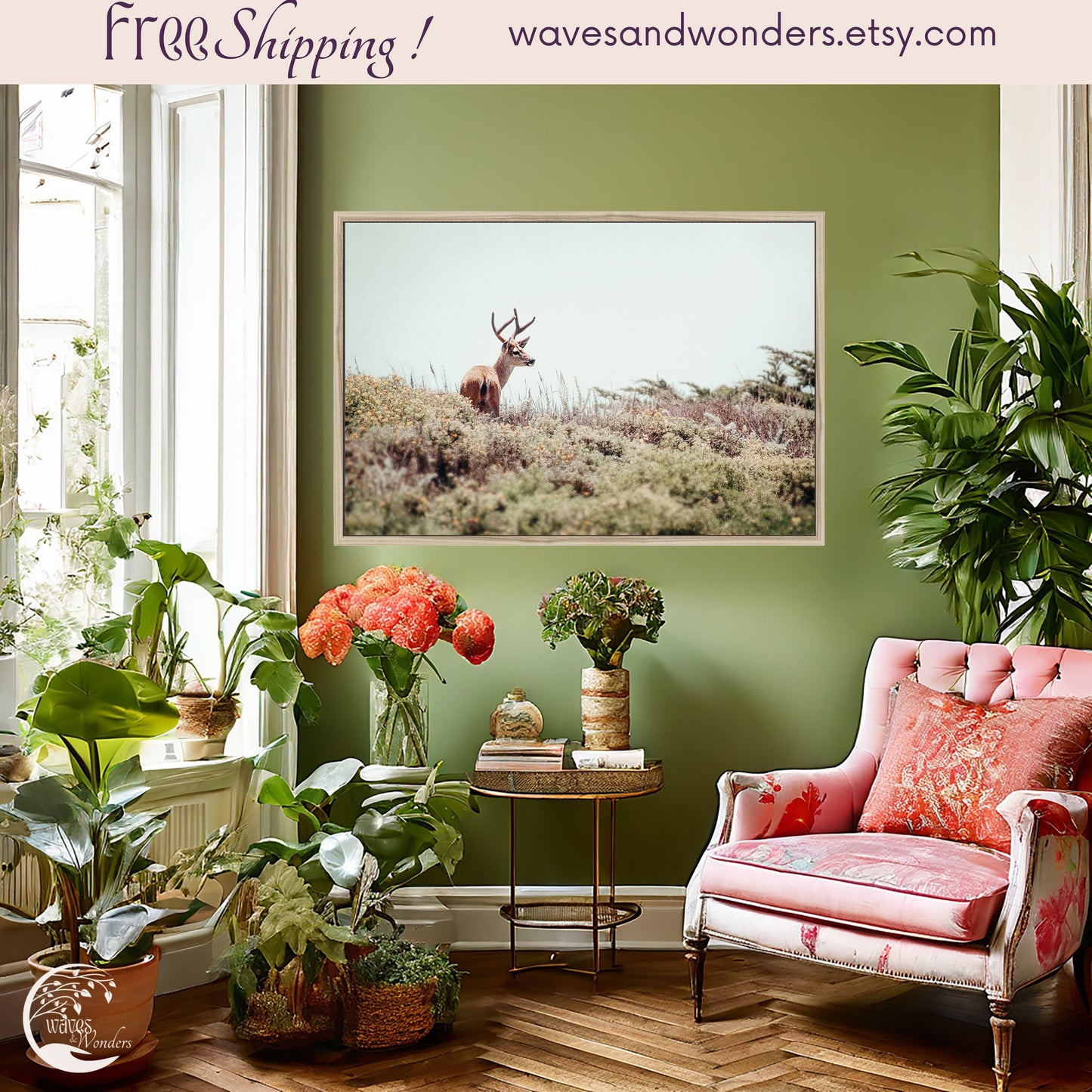 a living room filled with lots of plants and furniture