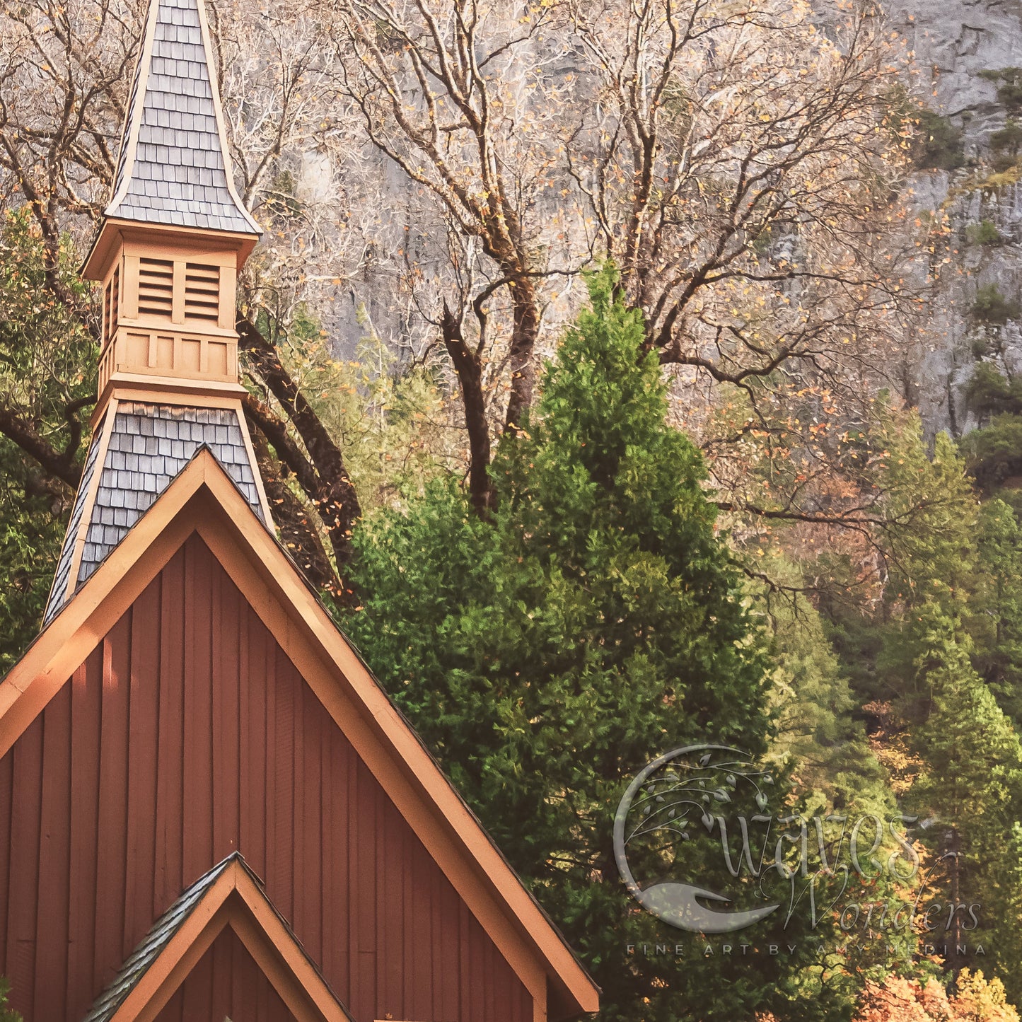 Fine Art Yosemite Chapel Print- Serene Autumn Photography, California National Park Landscape Wall Prints, Seasonal Nature Wall Decor