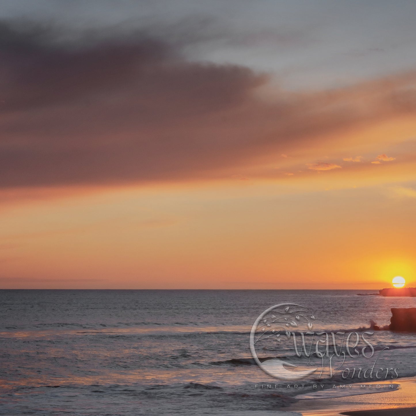 the sun is setting over the ocean with a lighthouse in the distance