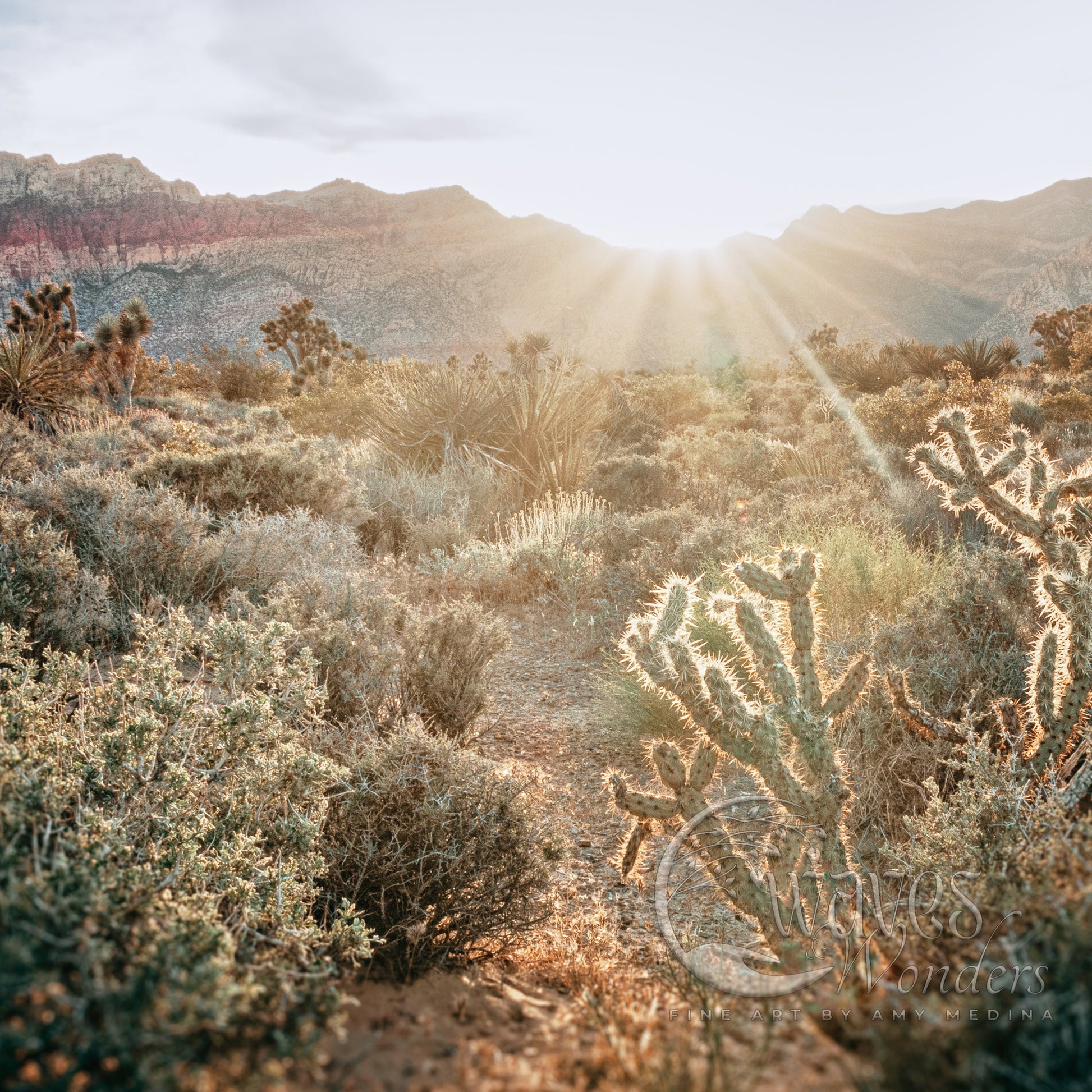 the sun shines through the mountains in the desert