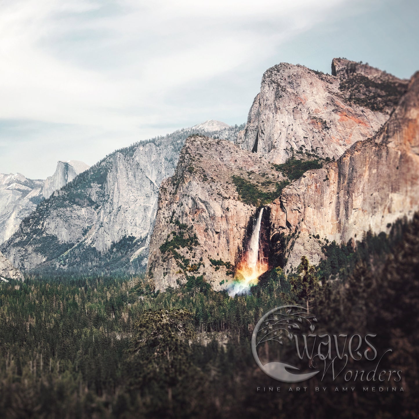 Fine Art Yosemite Valley Print- Calming Nature Photography, California National Park Landscape Wall Prints, Rainbow Waterfall Art