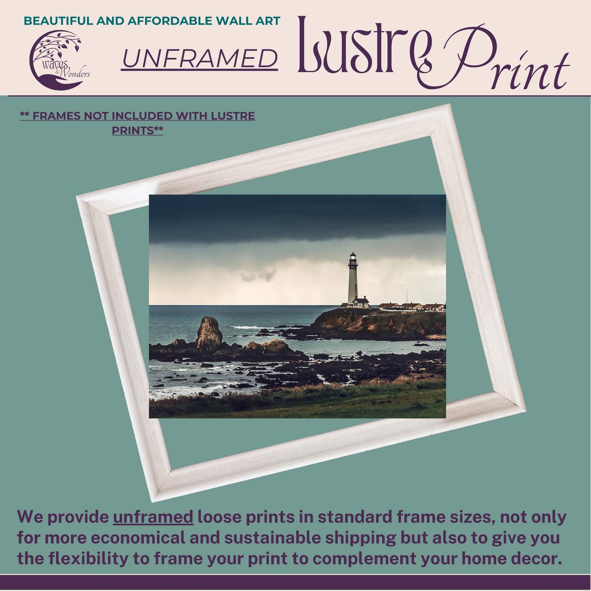 a picture frame with a lighthouse in the background