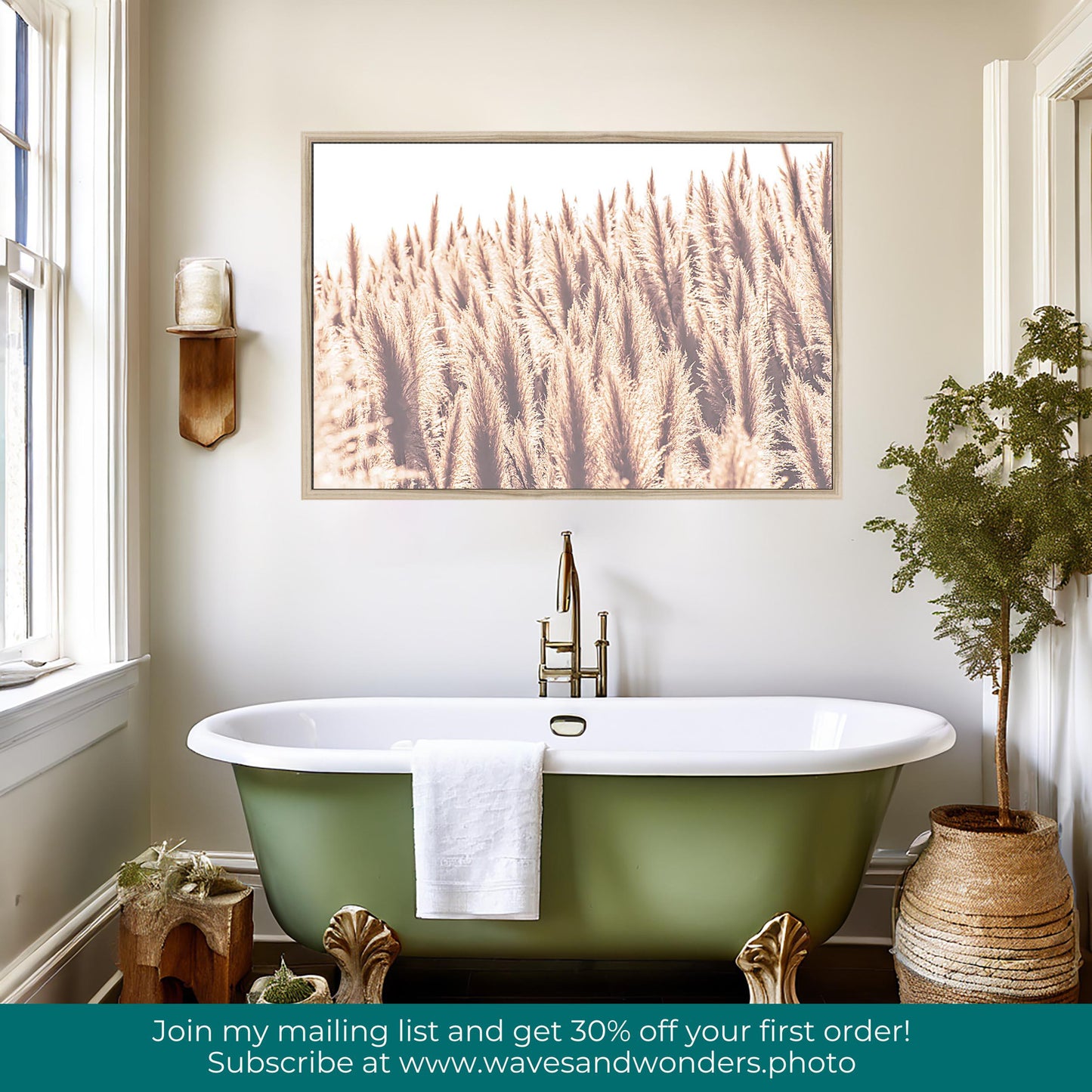 a bathroom with a green claw foot tub