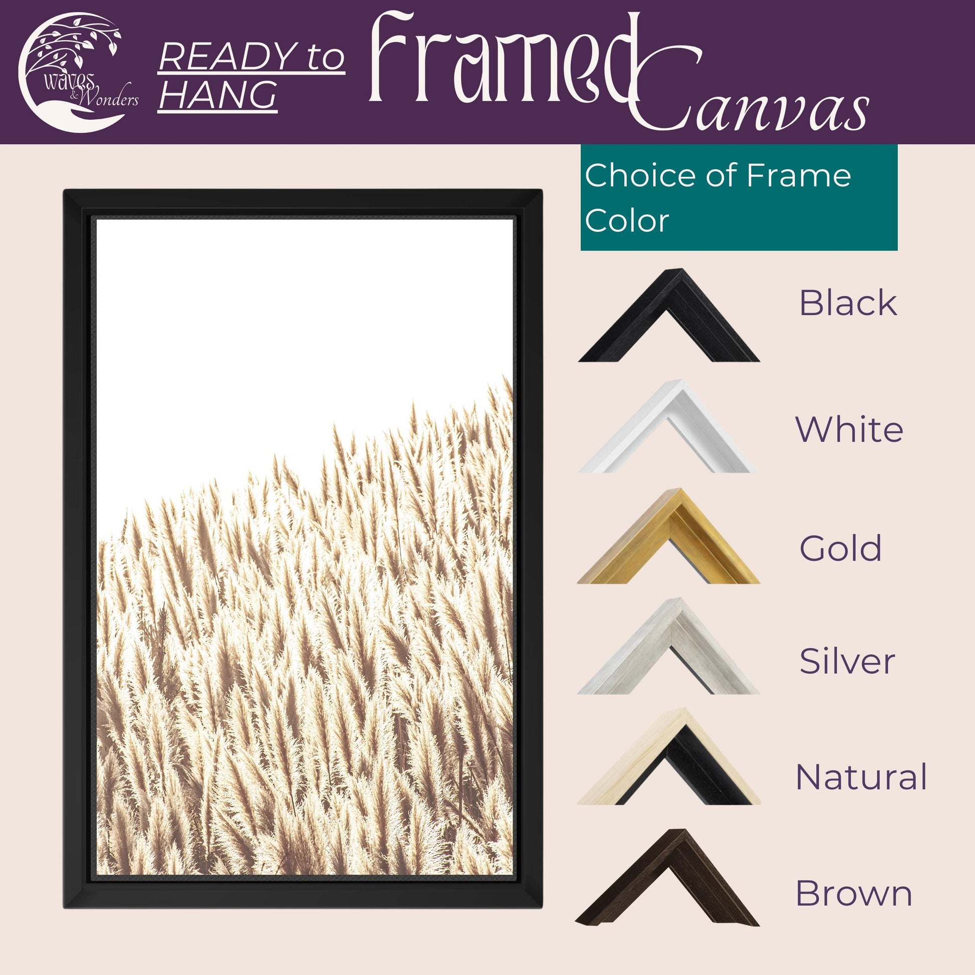 a picture frame with a picture of a wheat field