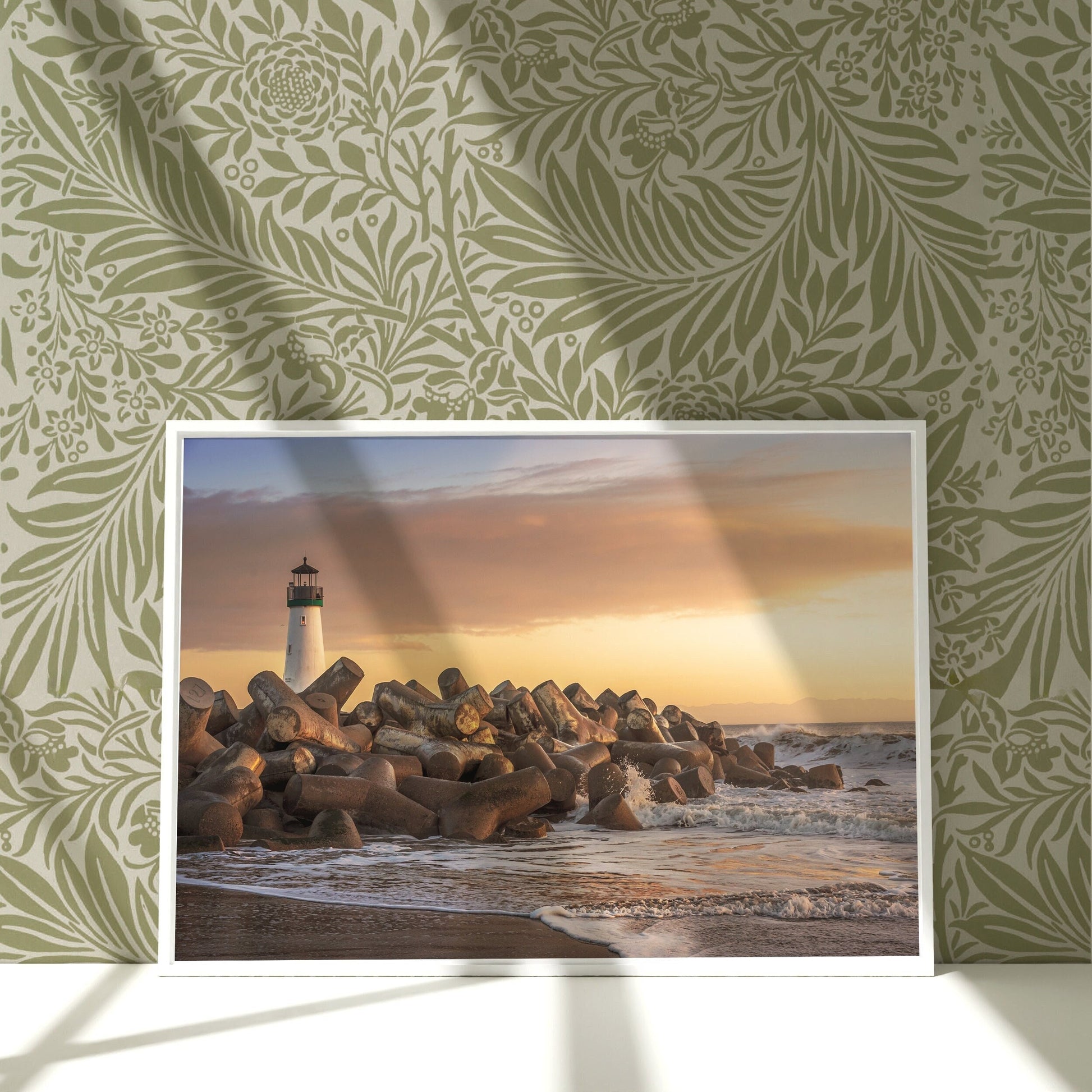 a picture frame with a picture of a lighthouse