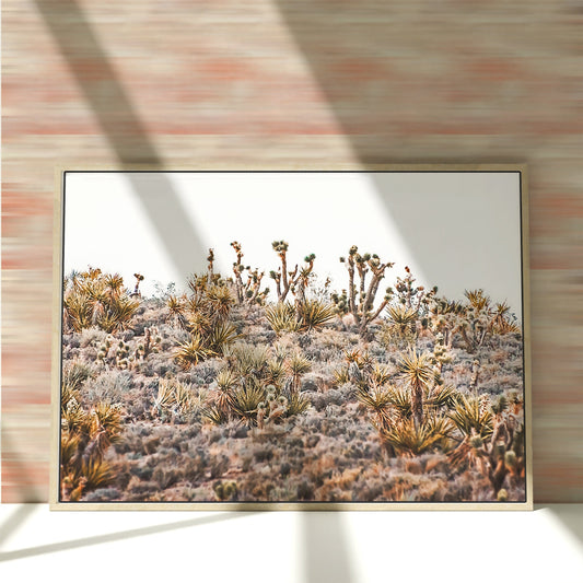 a picture of a desert with cacti in the foreground