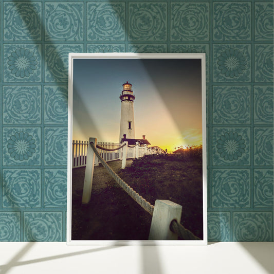 a picture of a lighthouse on a wall