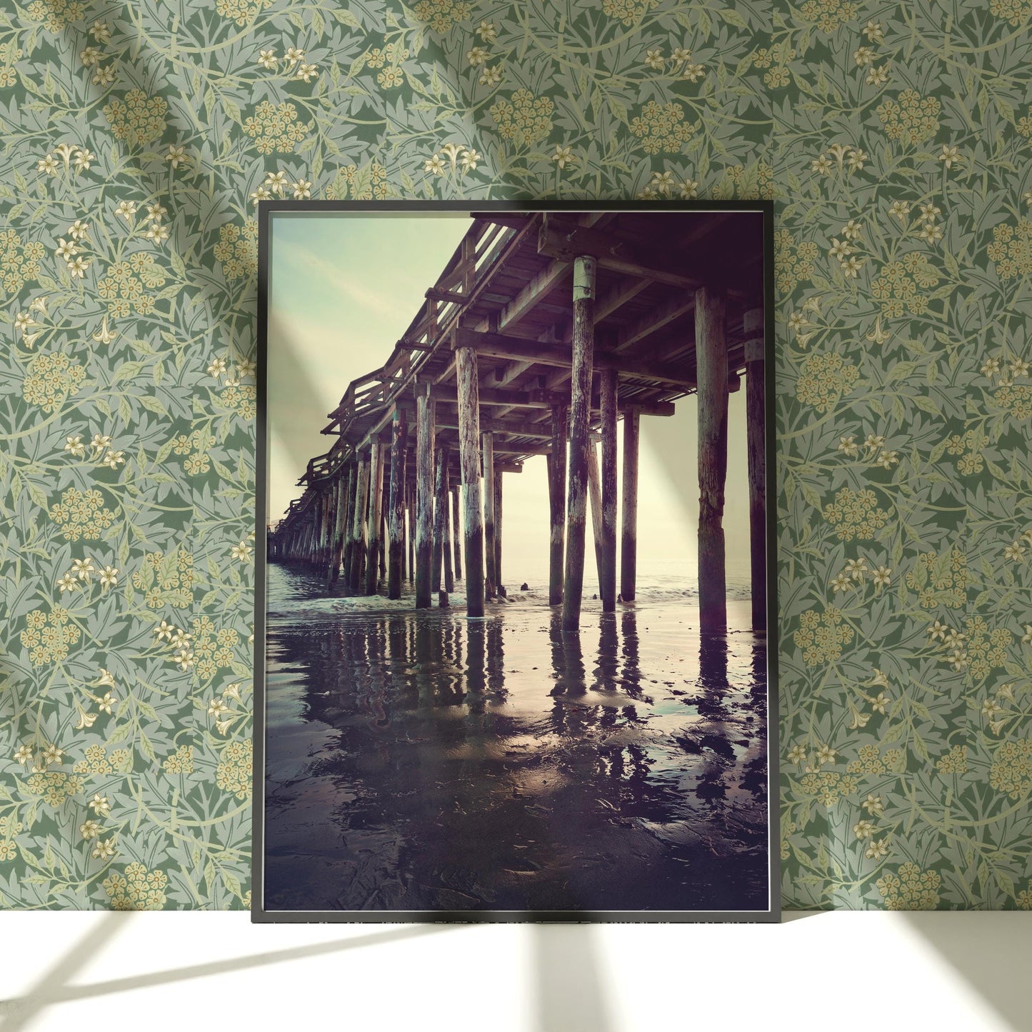 a picture of a pier on a wall